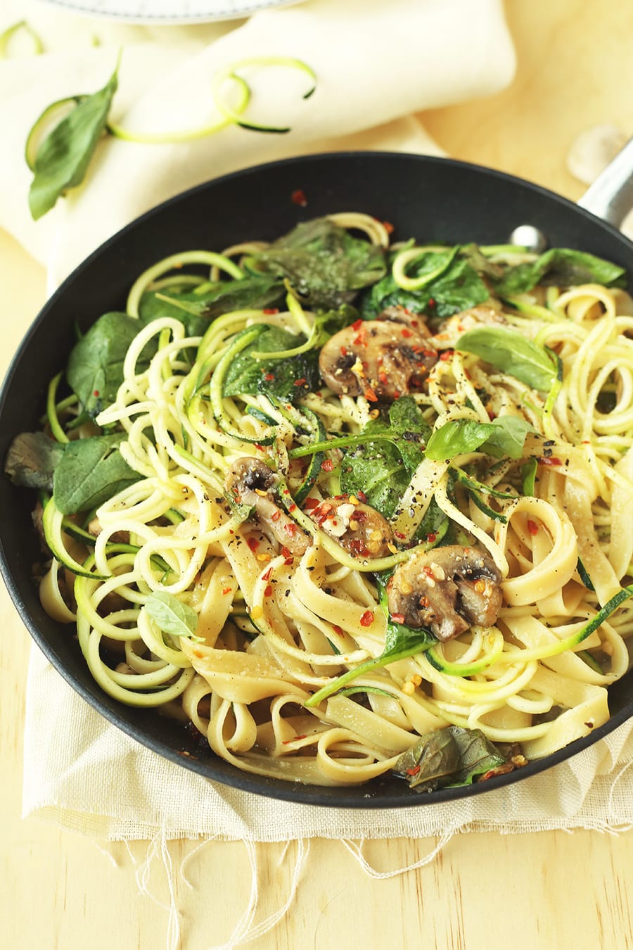 Zucchini Aglio E Olio with Mushrooms | Crazy Vegan Kitchen