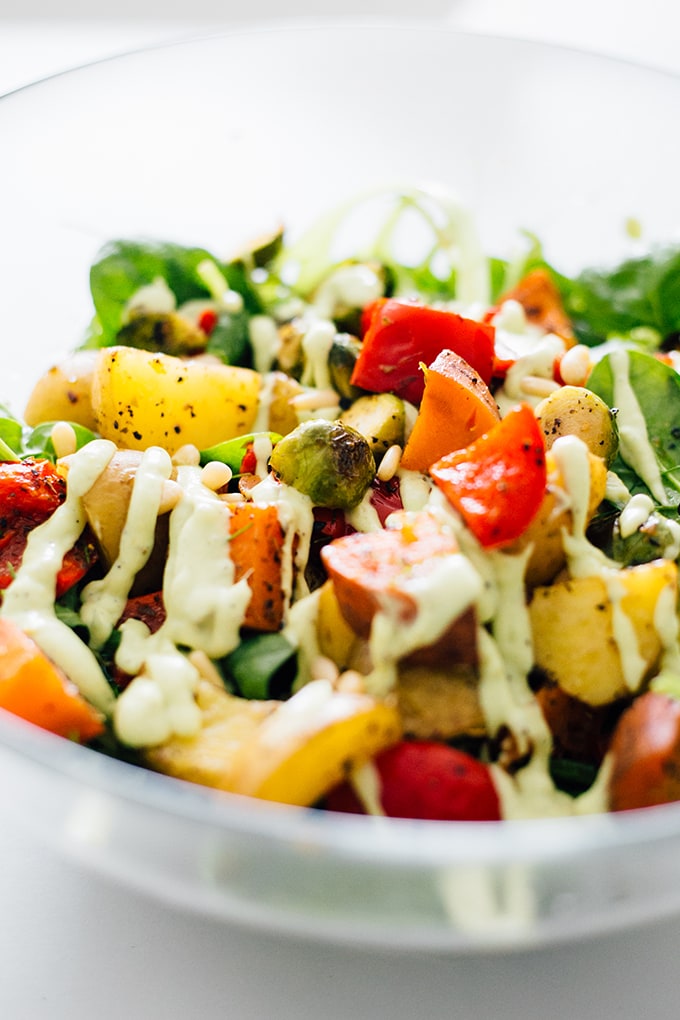 Vegan Roasted Vegetable Salad with Avocado Dressing | Crazy Vegan Kitchen