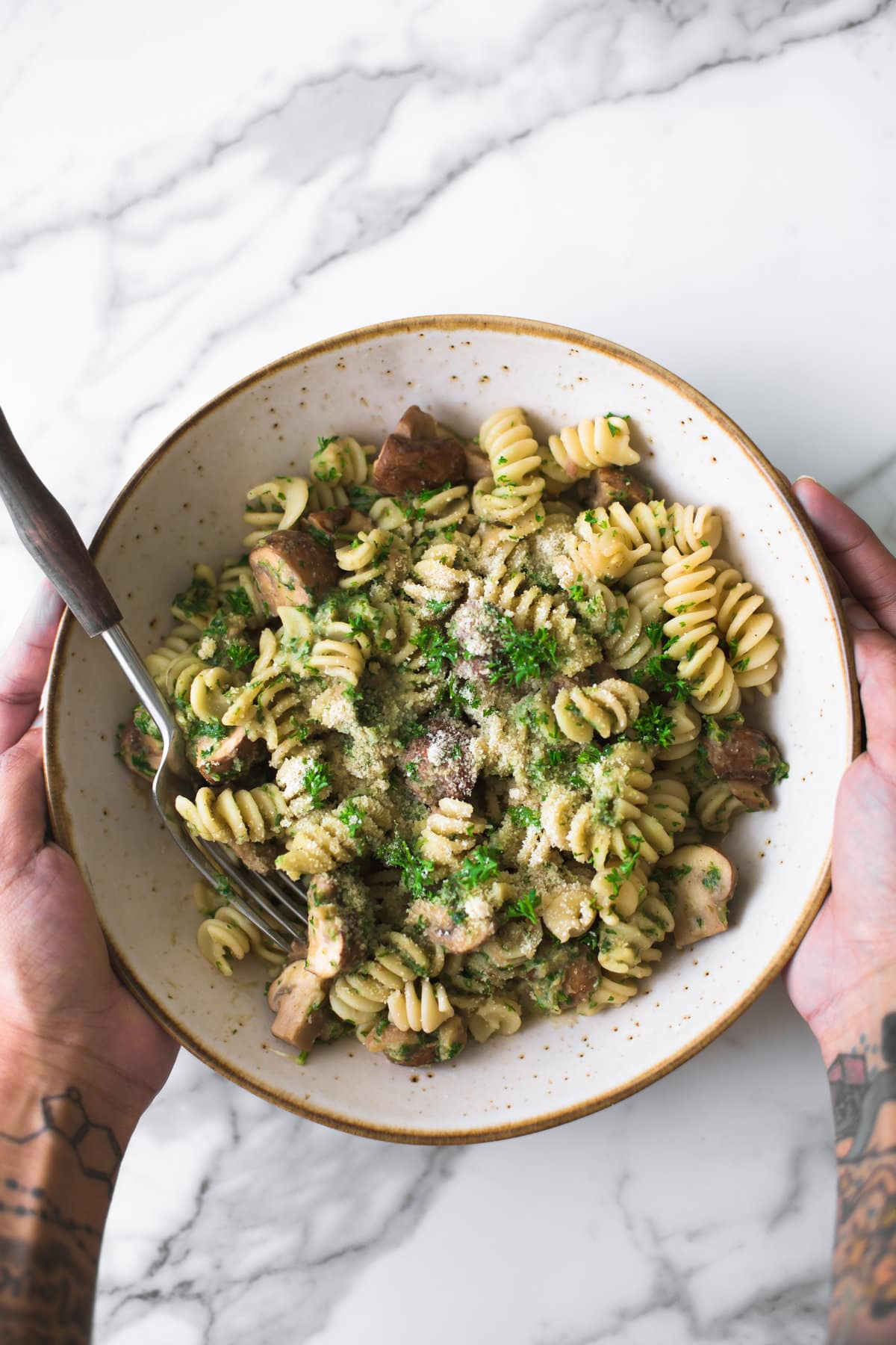 Vegan Mushroom Pasta with Parsley Chestnut Pesto Crazy Vegan Kitchen