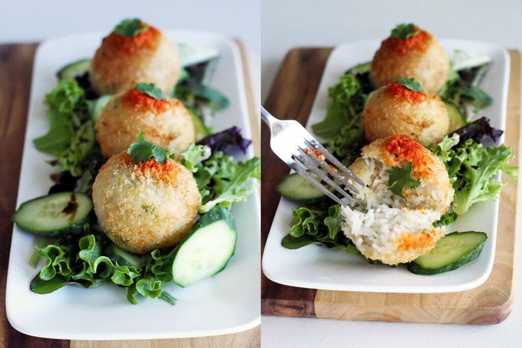 fried rice balls served.