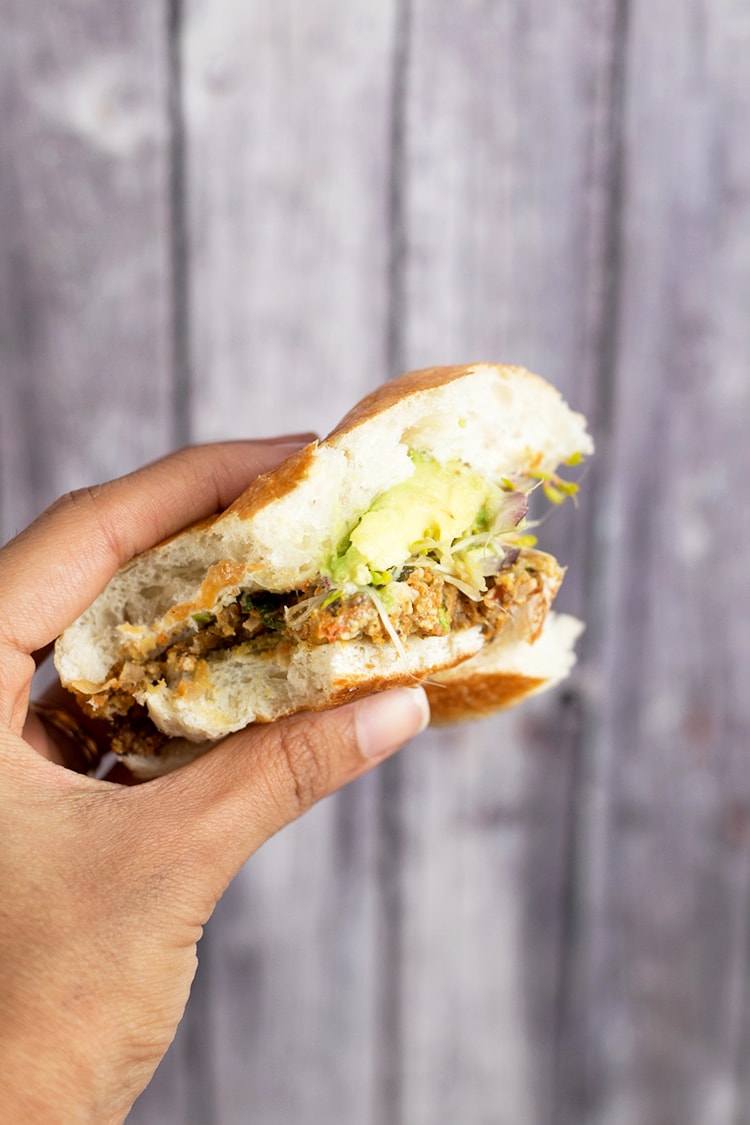 Maple Dijon Tofu Burgers - a healthy veggie burger made with Tofu and Walnuts, served with a Maple Dijon Mayonnaise. #healthy #tofu #burger #veggieburger #glutenfree #vegan #foodporn #delicious 