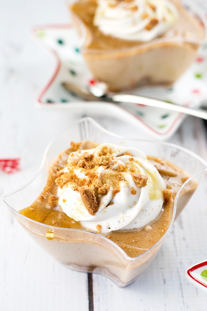 Creamy Gingerbread Pudding with a Cookie Crumble bottom and Whipped Coconut Cream Topping. #vegan #gingerbread #christmas #pudding #nocook #foodporn #veganrecipe