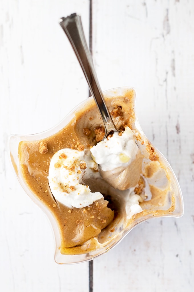 Creamy Gingerbread Pudding with a Cookie Crumble bottom and Whipped Coconut Cream Topping. #vegan #gingerbread #christmas #pudding #nocook #foodporn #veganrecipe