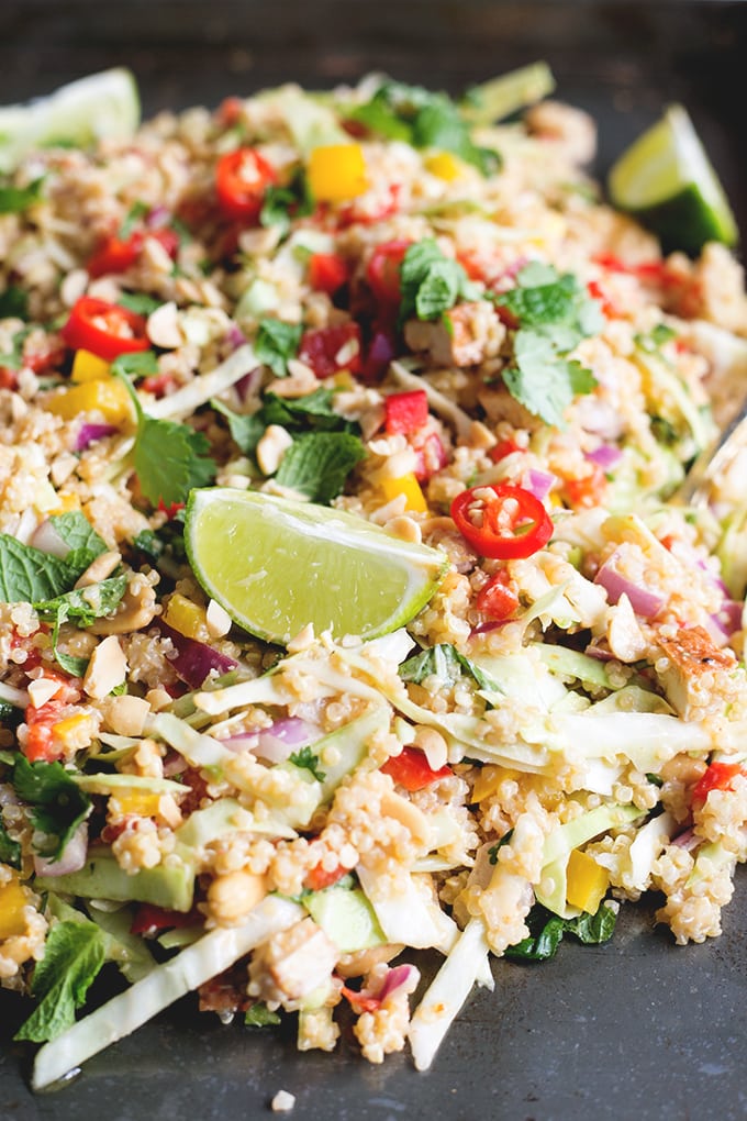 Vegan Thai Quinoa Salad with Peanut Lemongrass Dressing - a healthy quinoa salad loaded with veggies, herbs and a lemongrass peanut dressing. #vegan #healthy #peanut #lemongrass #quinoa #simple #recipe