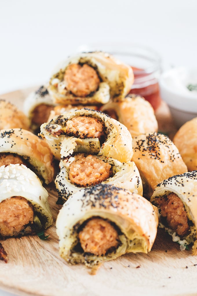 Fancy Vegan Sausage Rolls - Vegan Sausage Rolls with Pesto, Sun Dried Tomato and Vegan Mozzarella. A quick Christmas appetizer for your friends and family. Easily done in under 30 minutes. 