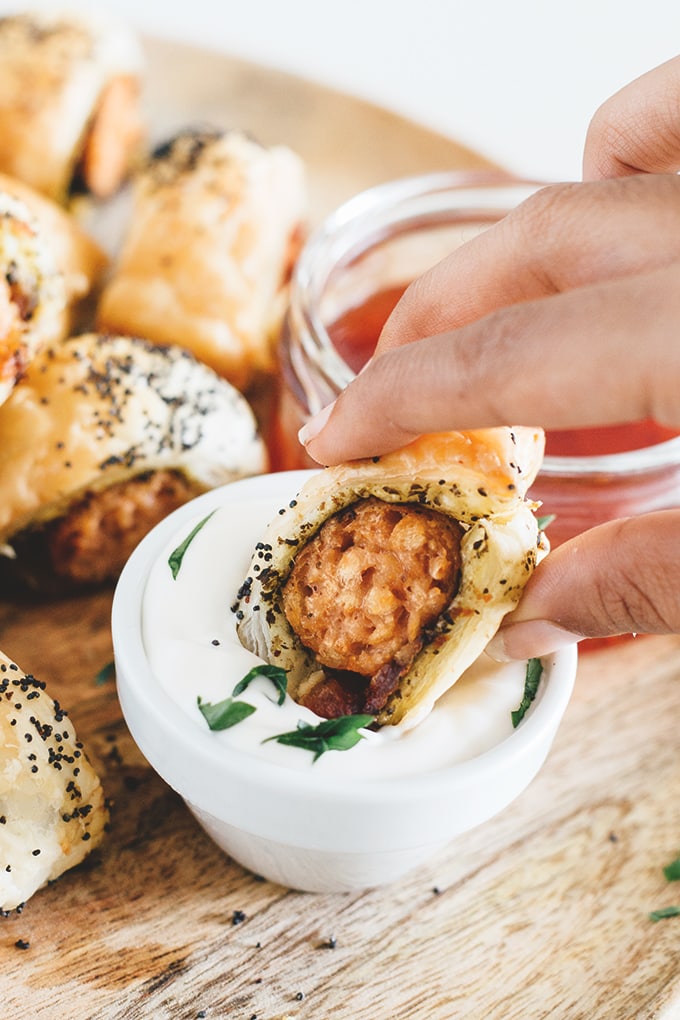 Fancy Vegan Sausage Rolls - Vegan Sausage Rolls with Pesto, Sun Dried Tomato and Vegan Mozzarella. A quick Christmas appetizer for your friends and family. Easily done in under 30 minutes. 