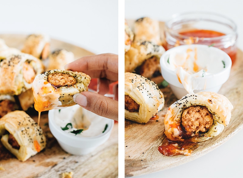 Fancy Vegan Sausage Rolls - Vegan Sausage Rolls with Pesto, Sun Dried Tomato and Vegan Mozzarella. A quick Christmas appetizer for your friends and family. Easily done in under 30 minutes. 