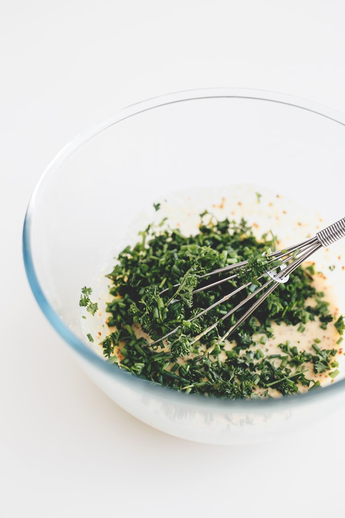 Healthy Vegan Herbed Potato Salad - a delicious salad loaded with Potatoes, Sweet Potatoes and a tangy Mustard and Herb Dressing. #vegan #healthy #delicious #potatosalad #herbs #simple #quick #veganrecipes