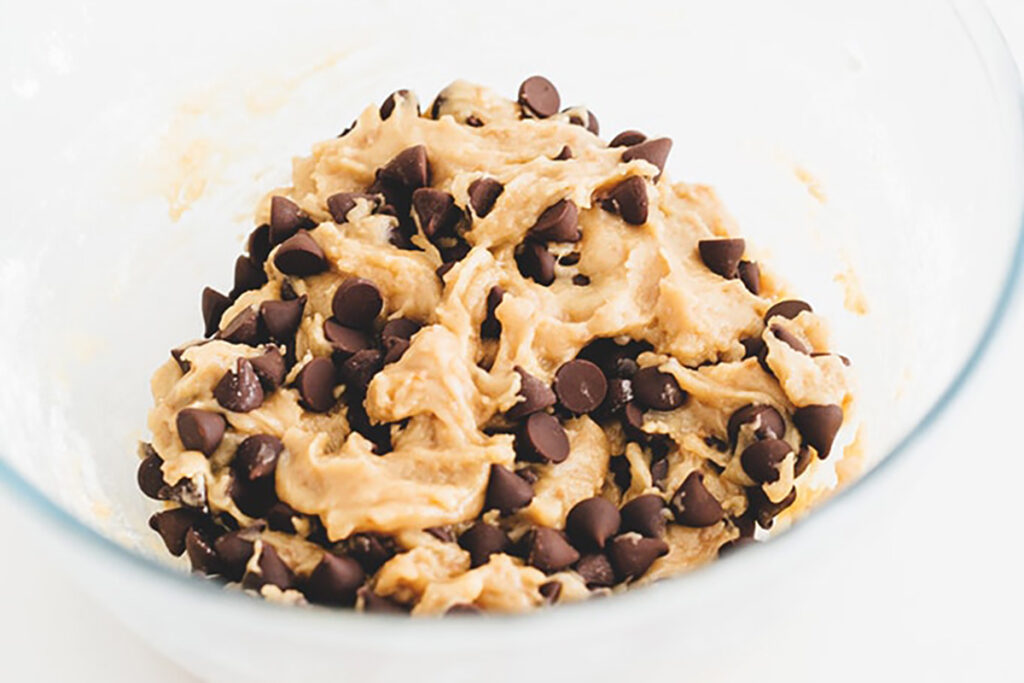 chocolate chip cookie dough in a bowl.