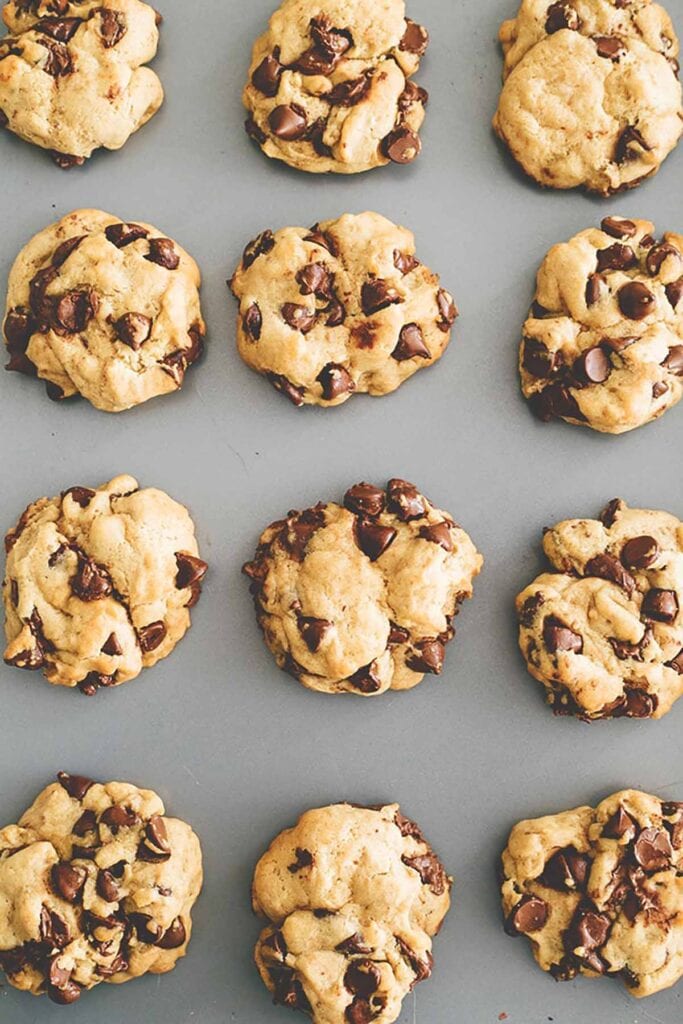 vegan chocolate chip cookies on a tray.