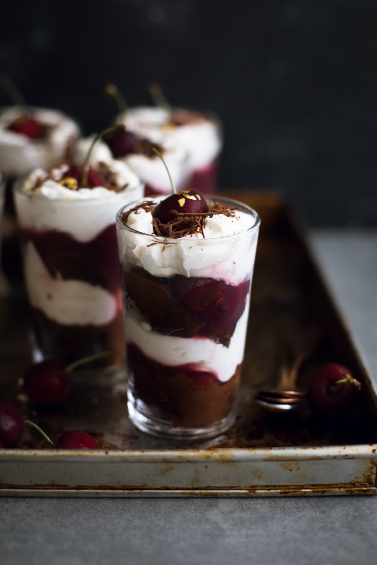 A delicious Vegan Black Forest Cake Trifle. Chocolate Sponge, Kirsch Soaking Syrup, Cherry Filling and Whipped Cream. 100% Omni Approved! #blackforest #cake #cherries #chocolate #cream #dessert #vegandesserts #simple #chocolatedesserts