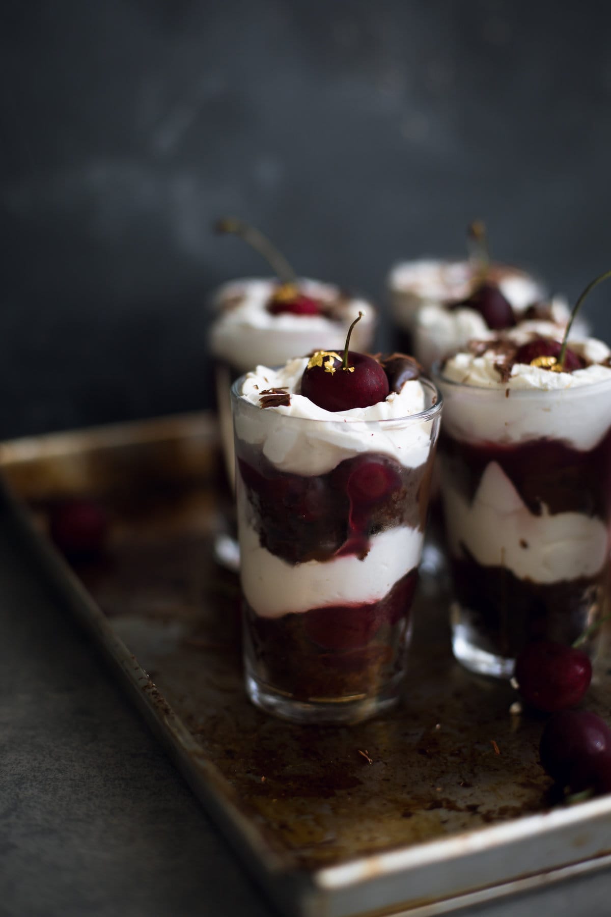 A delicious Vegan Black Forest Cake Trifle. Chocolate Sponge, Kirsch Soaking Syrup, Cherry Filling and Whipped Cream. 100% Omni Approved! #blackforest #cake #cherries #chocolate #cream #dessert #vegandesserts #simple #chocolatedesserts