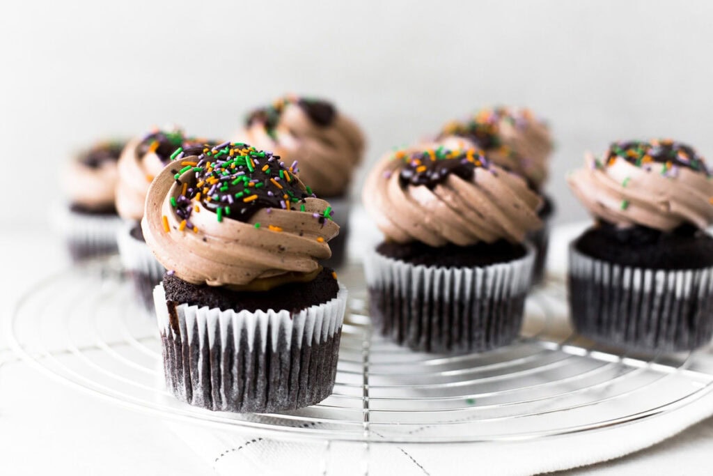 served cupcakes on rack.