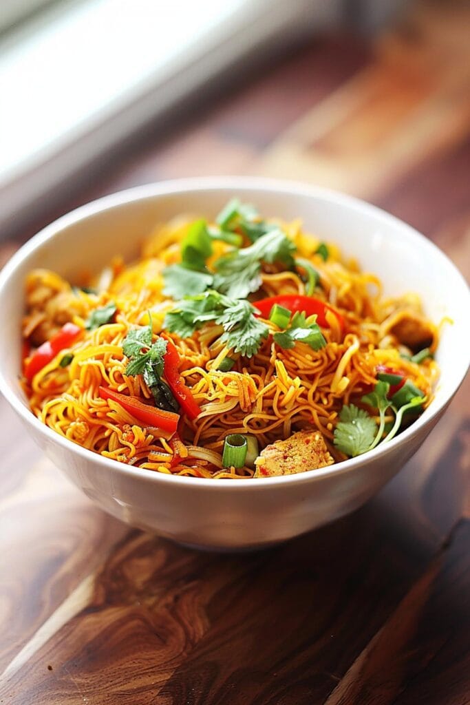 singapore noodles in a bowl