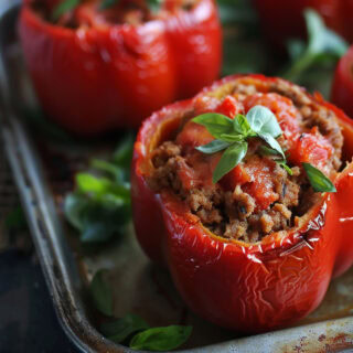 stuffed peppers on a tray