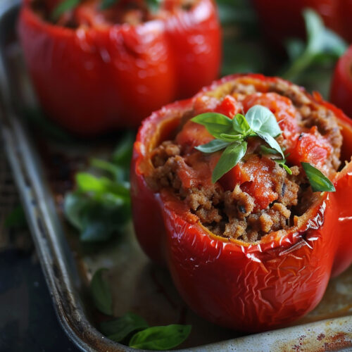 stuffed peppers on a tray